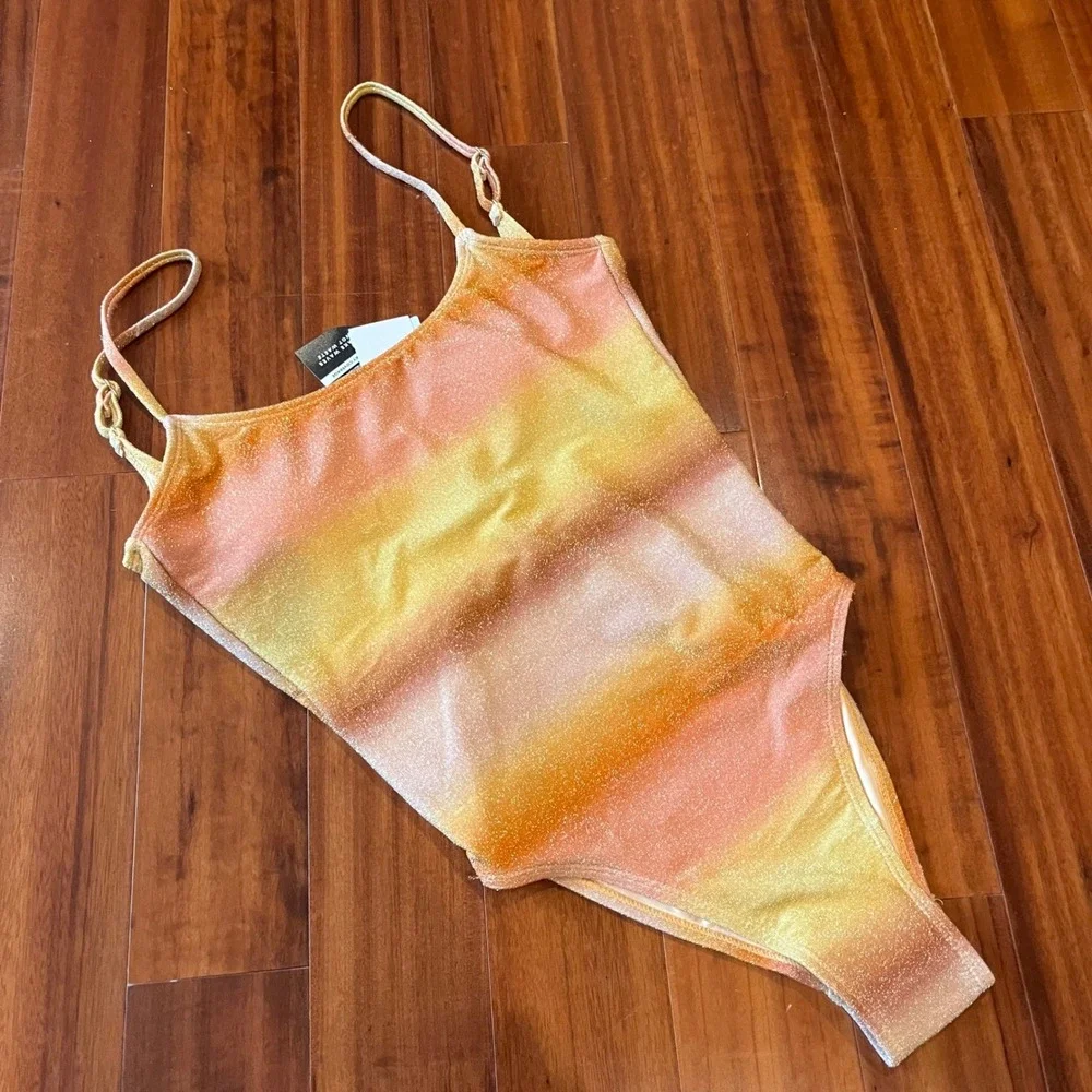 Cotton On Body Swimsuit One Piece Sierra Orange Ombre Sunrise Metallic New Sz XS